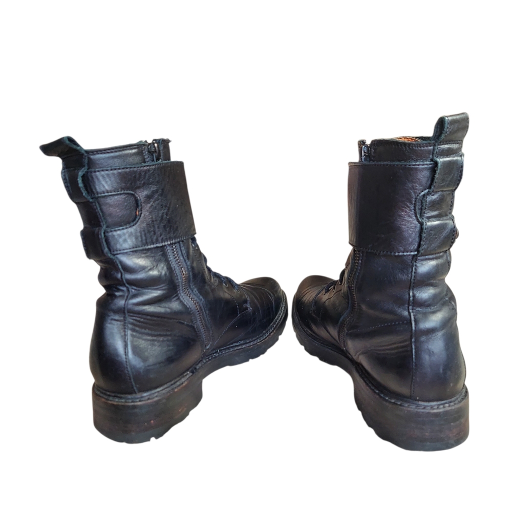 Frye Julie Biker Engineer Black Leather Lace-up Lug Sole Boots - Picture 7 of 15